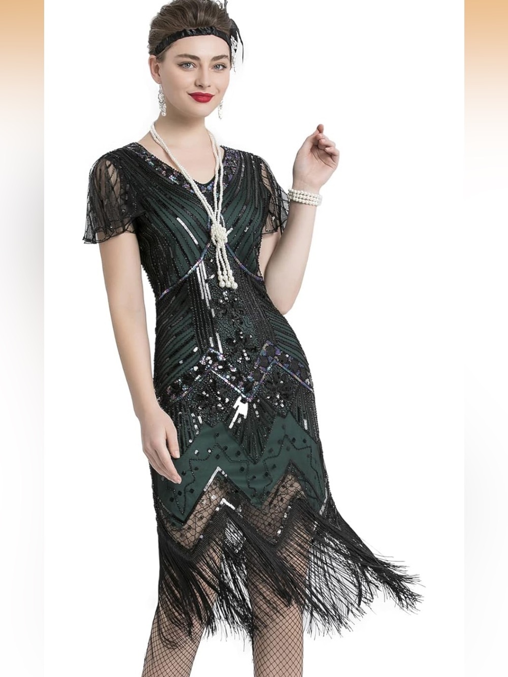 Women’s 1920s Gaspy Cocktail Fringe Dress Costsume With Accessories XXXL - Picture 2 of 4
